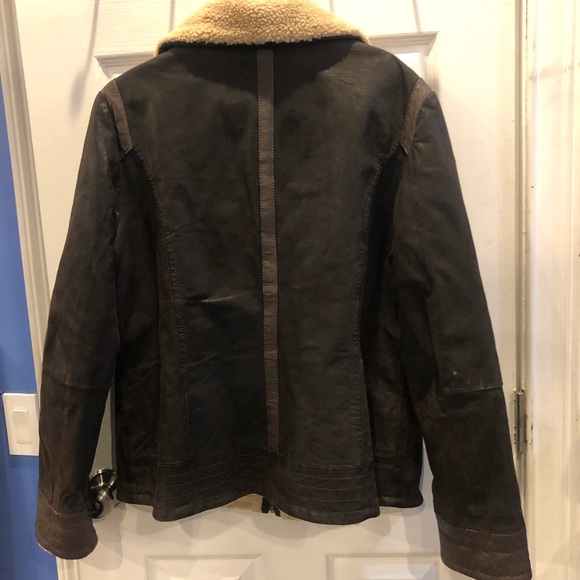 Danier Vintage Dark Brown Leather Sherpa Lined Jacket XL - Picture 2 of 14